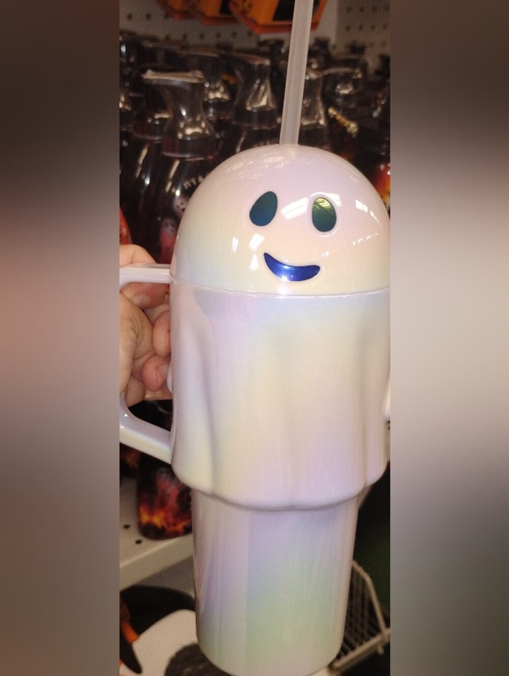 Iridescent White Ghost Tumbler with Matching Lid and Straw